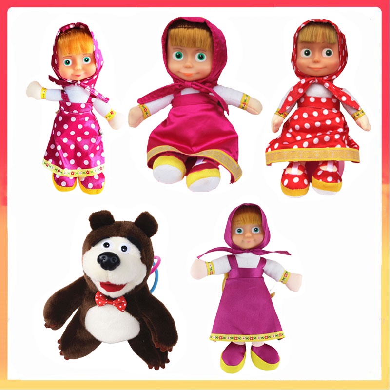 35cm/25cm Masha And The Bear 22CM/27CM Mata Besar Model Gerakan Boneka Berbicara Dan Nyanyi