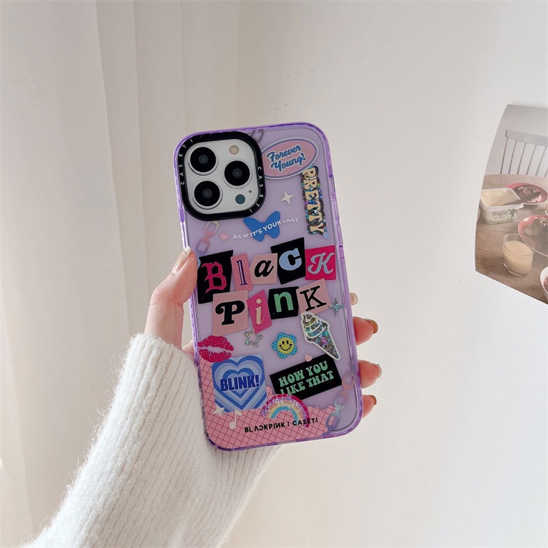 IPHONE Korea Blackpink Casing Ponsel Label Tanda Tangan Pribadi Untuk Iphone14 13 12 11 Pro Max XR X/XS Max Plus Tahan Jatuh Blackpink