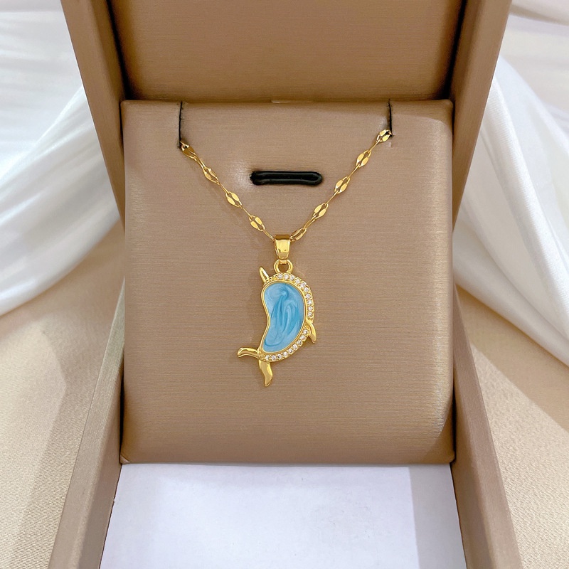 Xiaoboacc Baja Titanium Wanita Fashion Berlian Kelinci Hewan Berlapis Emas Clavicel Rantai Kalung