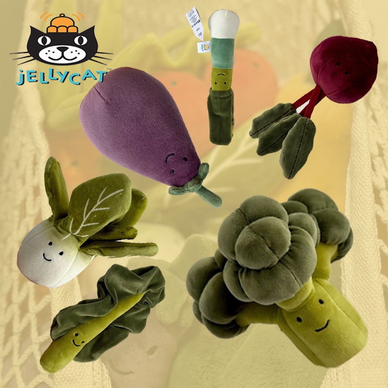 Mainan Sayur Mewah Jellycat Set Terong, Cabe, Bit, Brokoli, Kale, Kucai