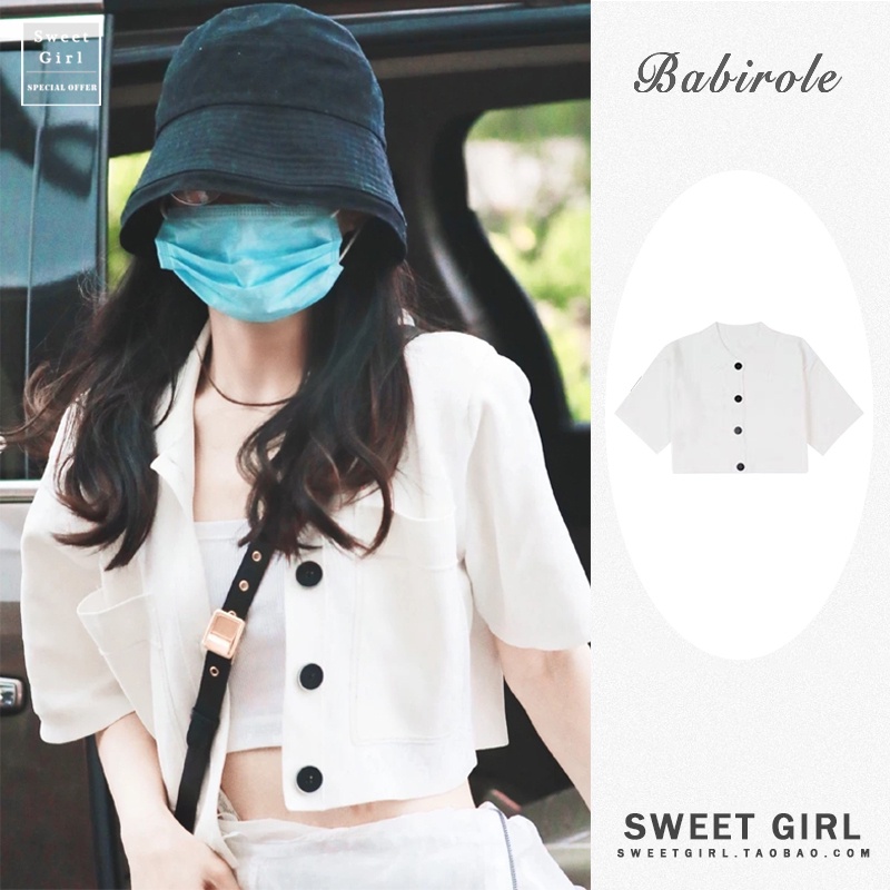 T-shirt Zhao Liying versi Korea terbaik yang sama dengan gaya Bm cardigan berkaitan pendek melepaska