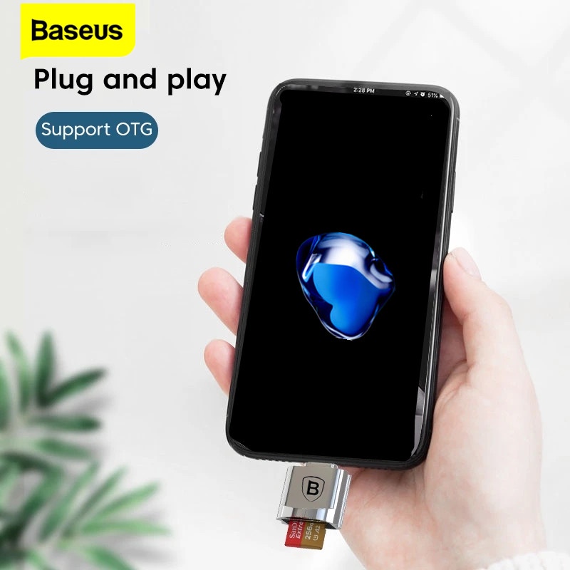 Baseus Adaptor Card Reader Mini Micro SD TF 8Pin OTG Pembaca Kartu Memori Untuk iPhone - 24h Kapal