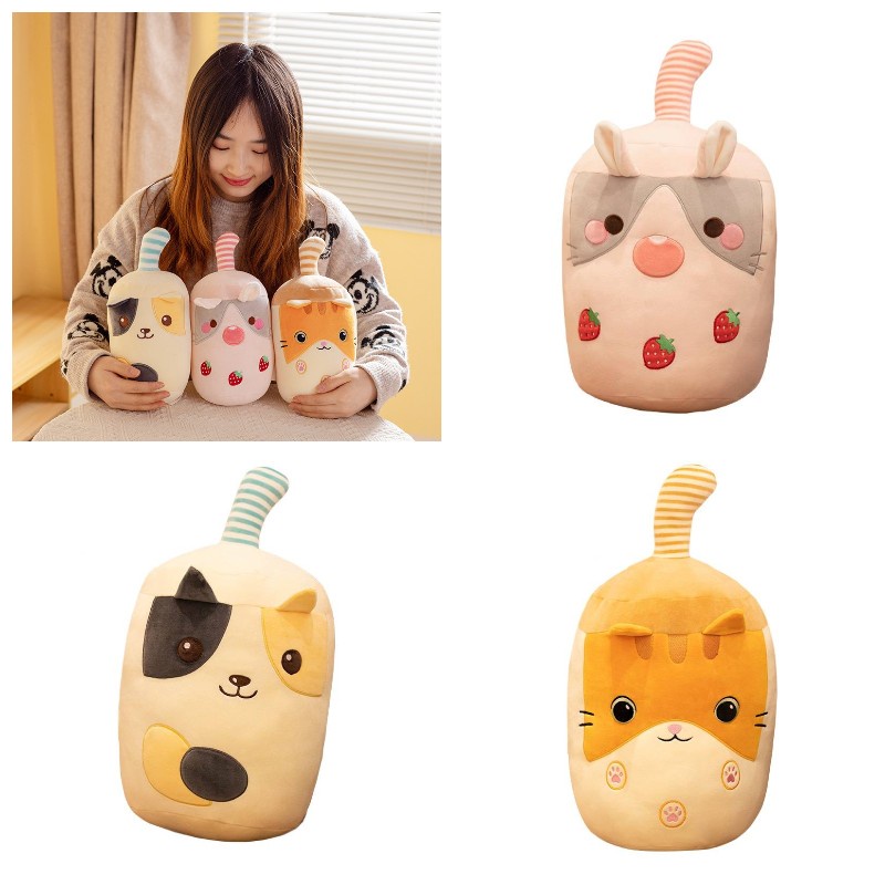 Mainan Boneka Empuk Dan Cuddly Dengan Desain Cangkir Teh Susu Sedotan