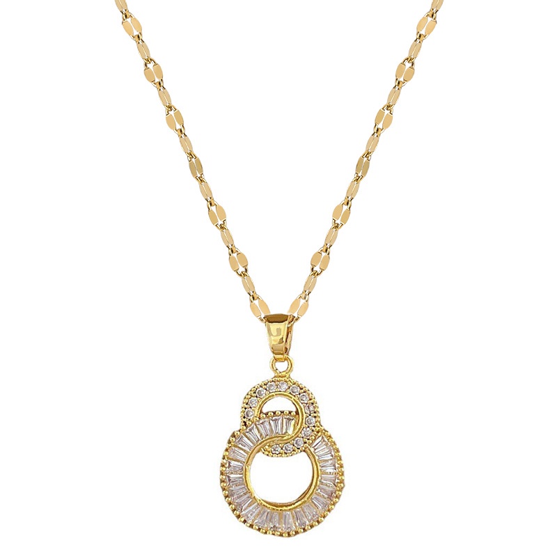 Xiaoboacc Kalung Rantai Kerah Zircon Lapis Emas Titanium Steel Cincin Ganda Untuk Wanita