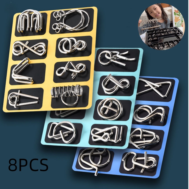 Lu Ban Lock Challenge Nine Linked Rings Puzzle Set, Meningkatkan Kecakapan Kognitif, Delapan Piece Metal Set, Halus Dan Tahan Lama