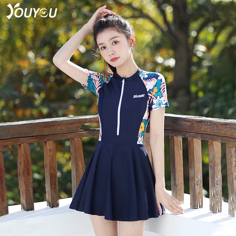 Pakaian Renang Wanita Anda Swimming Suit Women's Summer Conservative Covering Belly One Piece Swimmi