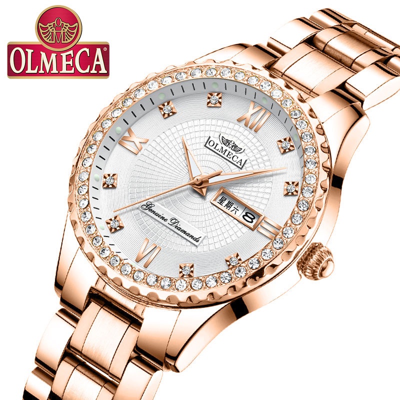 Jam Tangan Wanita OLMECA Omega Fashion Tiktok Watch Women's Leisure Waterproof Calendar Women's Watc