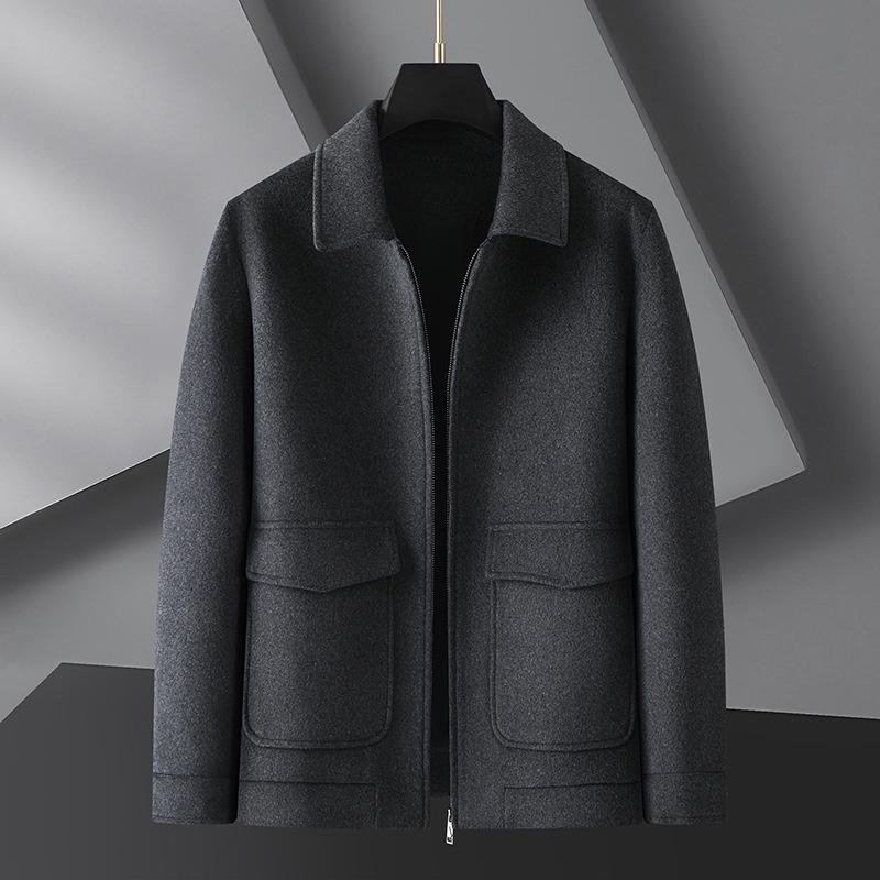 JAKET PRIA JUMBO Ayah usia tengah Plus Besar Besar Polo Collar Wool Coat Male Fat Loose Kasual Thick