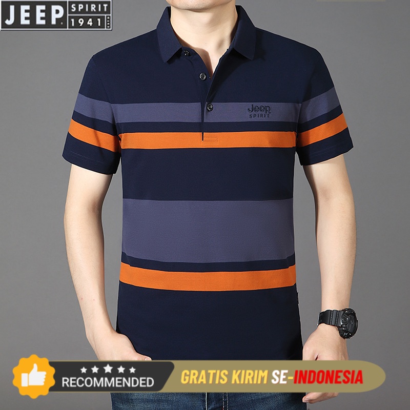 Kaos Polo Pria Korea Premium JEEP Spirit Men's Loose Colored Fashion Stripe Polo T-shirt Men's POLO 
