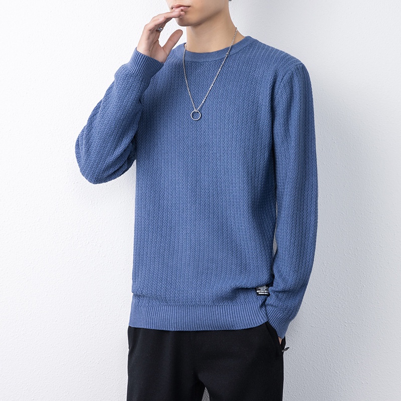 Sweater Crewneck pria sweater leher bulat, musim semi laki-laki dan musim gugur brandy warna solid b