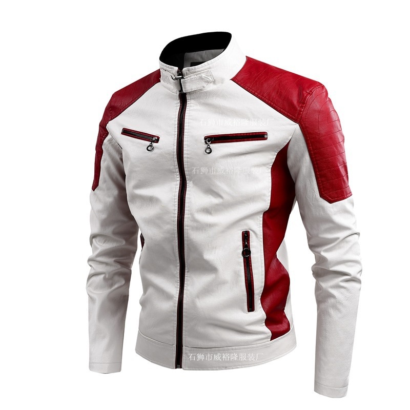 JACKET RACING Musim gugur dan musim dingin Motorcycle Spliced Leather Jacket Men's Standing Collar W