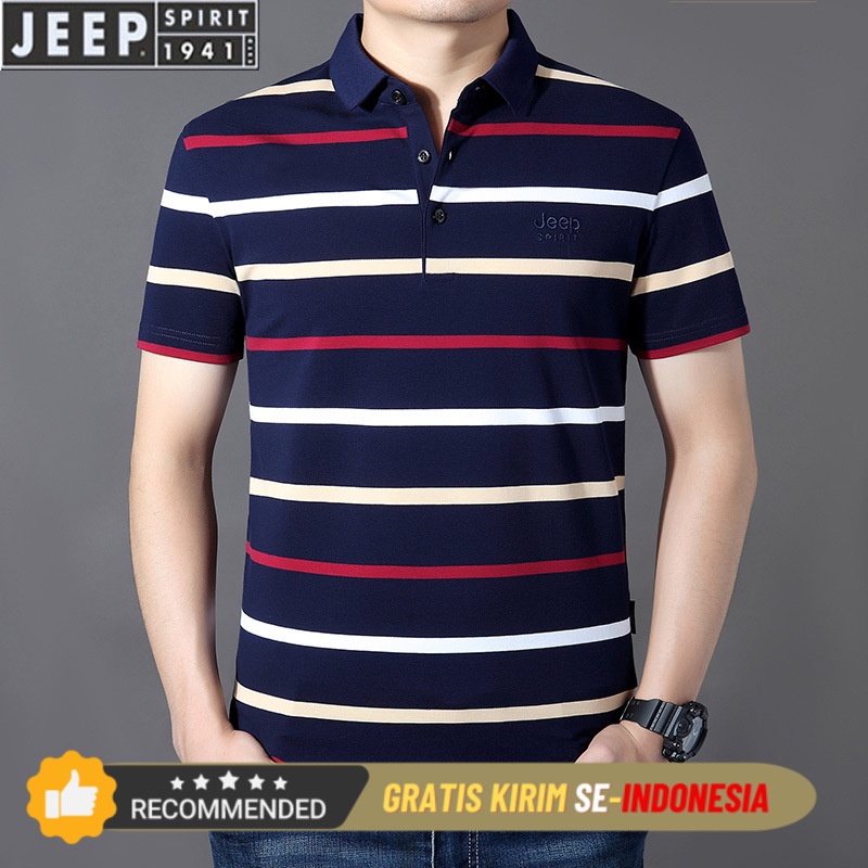 Kaos Polo Pria Korea Premium JEEP SPIRIT Tidur pendek T-shirt New Polo Neck Stripe Setengah Tidur To