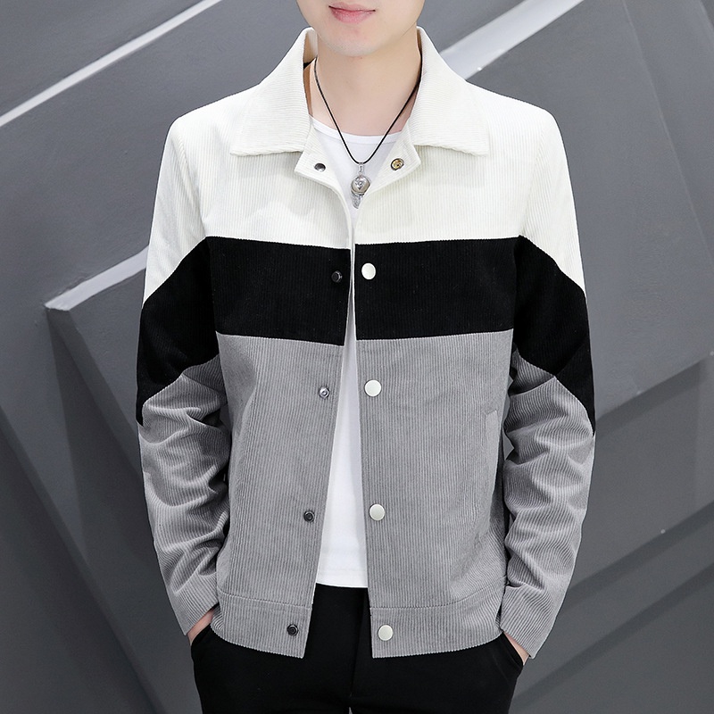 JACKET BOMBER Musim gugur Baru Kulit Polo Corduroy Jaket untuk Versi Korea Pria Slim Fit Youth Fashi