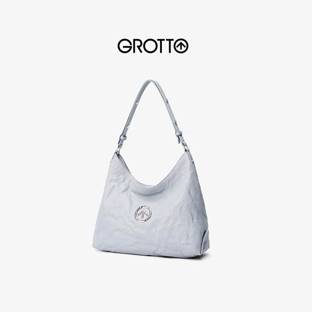 [New Trend] Tas Wanita  GROTTO Black Stone Hobo besar Vegetable Italia Tanned Leather Crossbody Shou