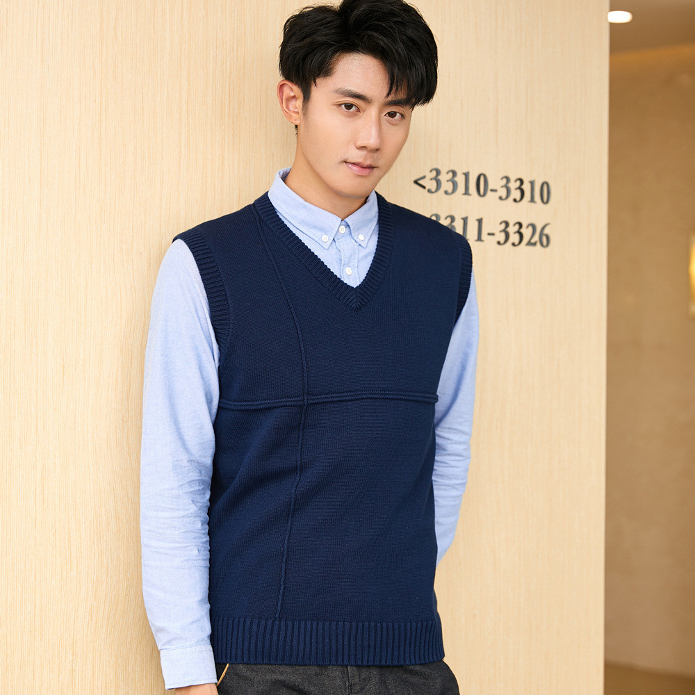 Sweater Vest Pria  Musim gugur dan musim dingin V-leher baju sweater tanpa lengan untuk laki-laki, v