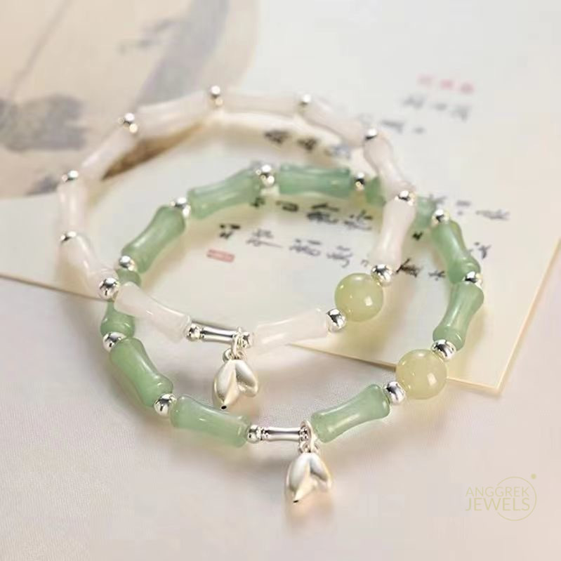 Gelang bambu gaya Cina liontin daun bambu desain ceruk gelang antik perhiasan pacar mode yang diper