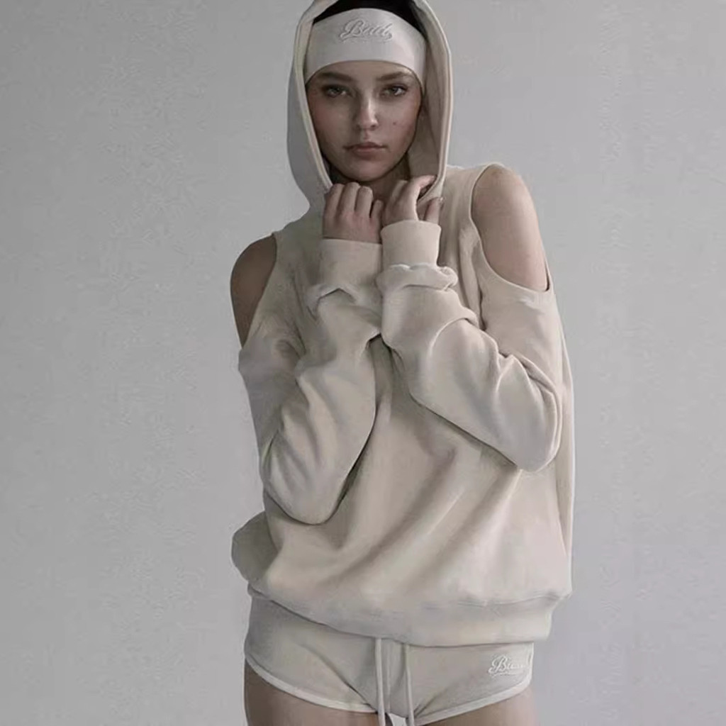 Pakaian korea badblood topi baju penjaga Amerika santai surat sulaman bahu seksi babes jalan tarian 