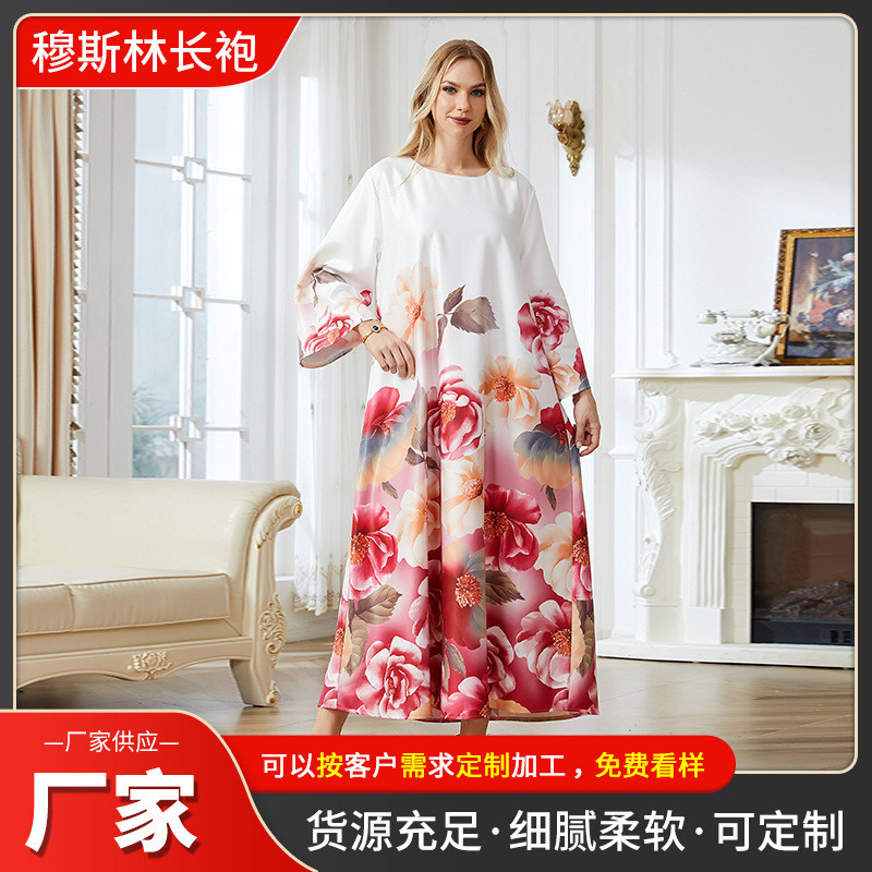 Gamis Import  YPJ006 Muslim Summer Sleeve Dress Printed Long Skirt Robe Dubai  Import