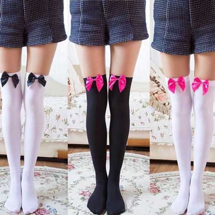 Kaos Kaki Unik Sock  Kaus panjang dengan busur, wanita menggoda, manis di atas lutut, kaus kaki teba