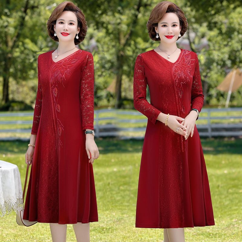 Gaun Ibu Kelas Atas, Gaun Merah Bergaya, Gaun Pesta Pernikahan, Gaun Nenek, Gaun Musim Semi untuk Us