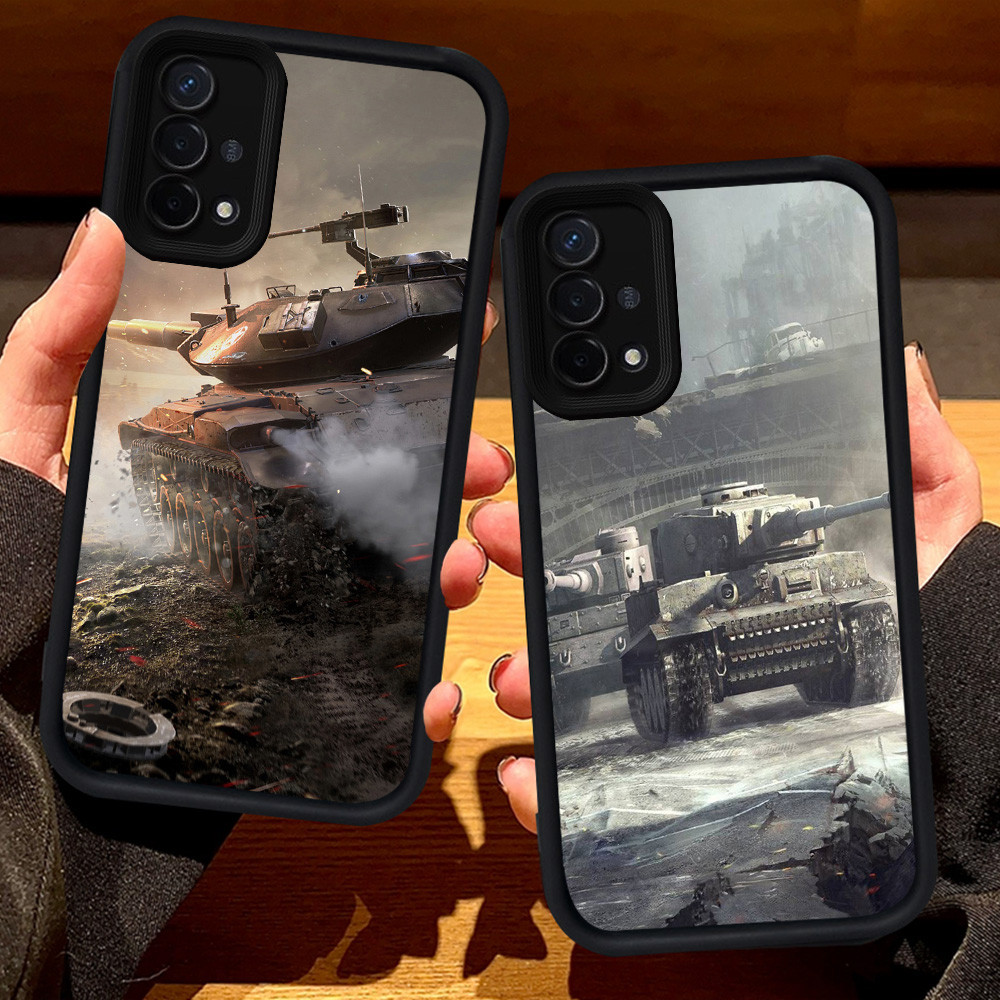S128 World of Tanks Casing untuk OPPO F17 A16E A16K A54 A35 Reno 4F 4 Lite A15s A15 A93 Pro hitam