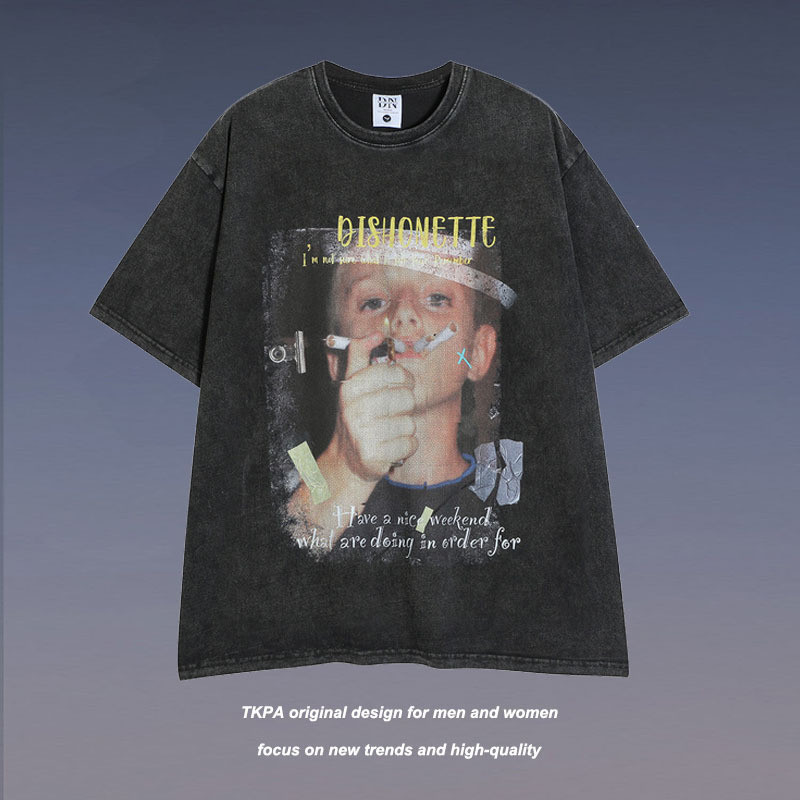 Kaos Pria Import  TKPA China-Chic Hip Hop Portrait Tercetak pendek Pria dan wanita High Street Pakai