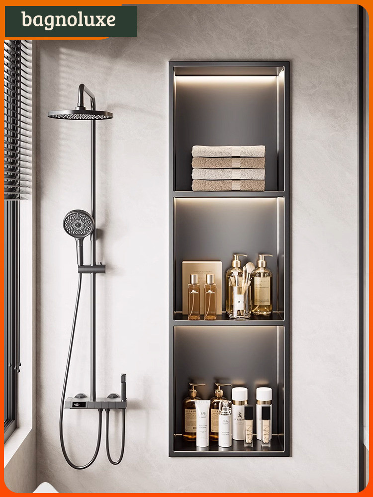 Kabei Rak Penyimpanan Dinding Stainless Steel 304 Kamar Mandi, Partisi Logam untuk Toilet dan TV