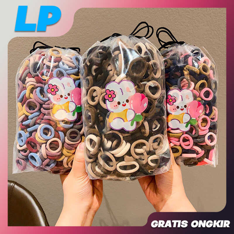LAAPAKA IKAT RAMBUT ISI 200 PCS KUNCIRAN RAMBUT ANAK TALI RAMBUT ELASTIS MODEL DONAT MINI WARNA WARN