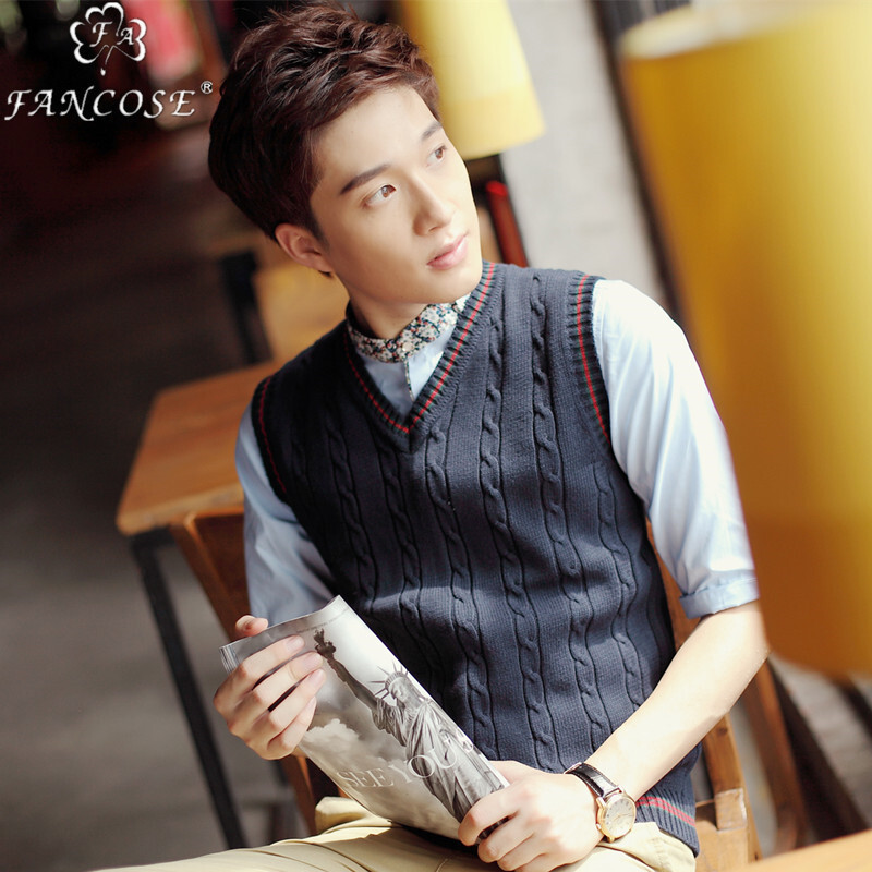 Sweater Vest Pria  Versi Korea laki-laki, muda yang cocok licin tanpa lengan V-leher sweater, rompi,