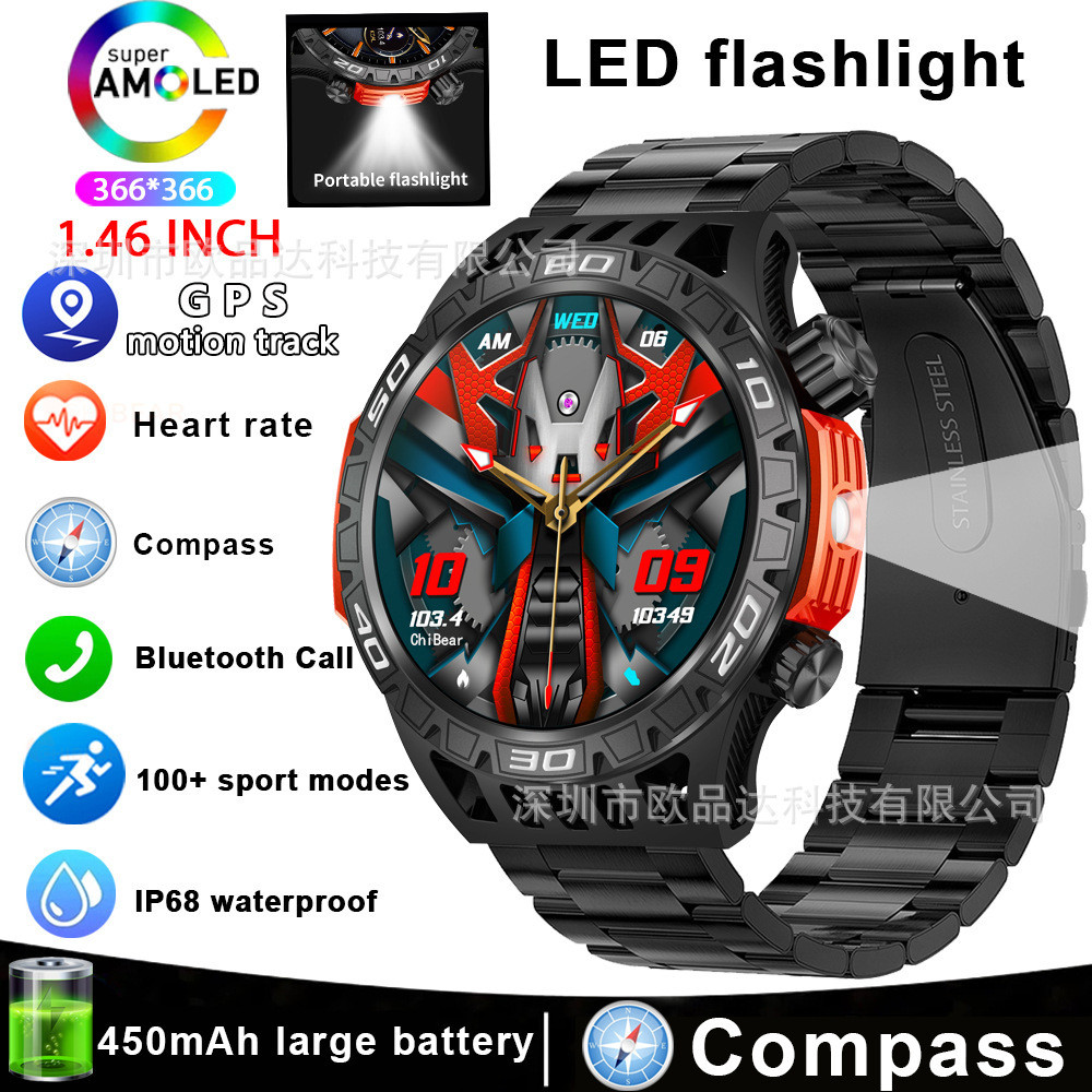 Jam Tangan Pria  HT22 Smart Compass baru, Bluetooth Call, Flashlight, Outdoor Sports and Health Watc