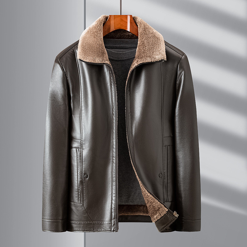 Celana  Jaket locomotif baru gulung plush baju paruh umur santai hangat jaket kulit pria  Import