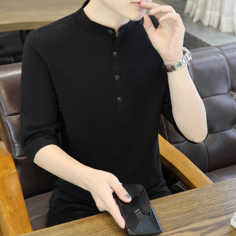 Kemeja Formal Kerja Pria  Kaos katun tujuh lengan pria musim panas kapas hemp Cina angin santai kera