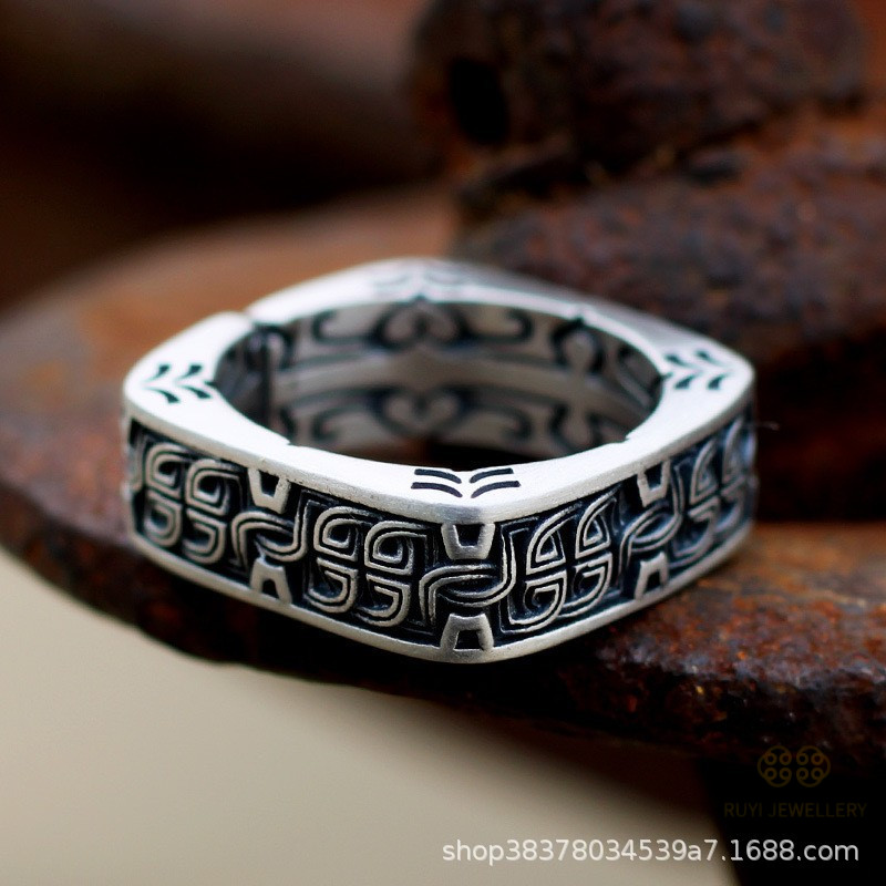 Cincin pola sederhana perak kuno grosir cincin pria retro yang dipersonalisasi