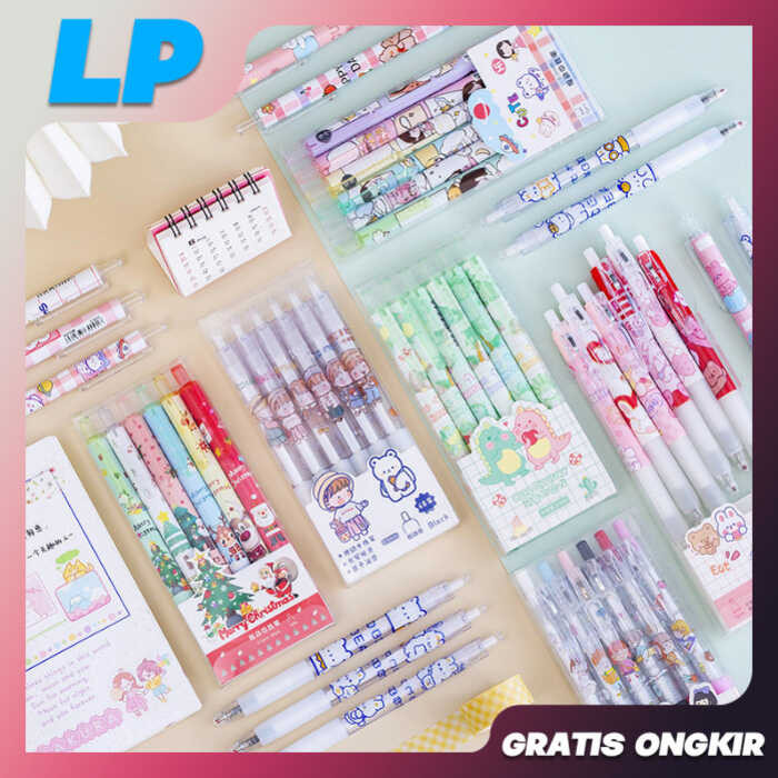 

LAAPAKA PULPEN SET KARAKTER LUCU PULPEN MEKANIK ISI 6PCS BOLPOIN GEL