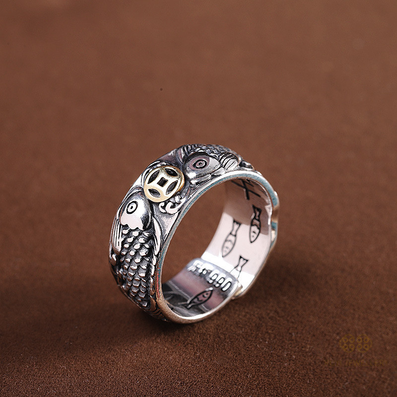 Perak Polos Emas Arwana Koin Tembaga Cincin Perak Thailand Cincin Terbuka Pria Emas Terpisah Pabrik