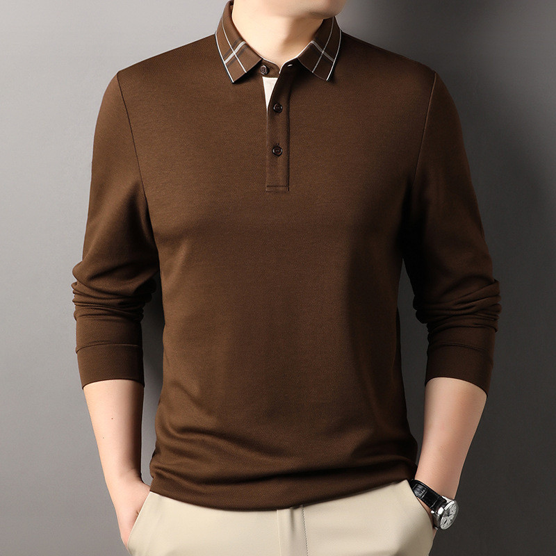 Kaos POLO  Ayah pakai lengan panjang T-shirt pria flip warna murni polo baju dasar menengah orang tu