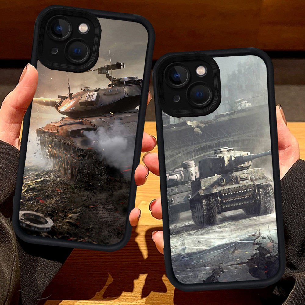 S128 World of Tanks Casing untuk iPhone 8 13 6s 6 7 14 Pro Max Plus hitam