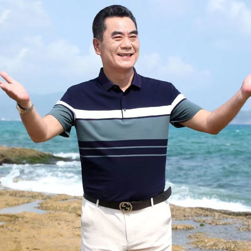 Polo Shirts  Musim panas T-shirt pendek laki-laki berusia tengah dan orang tua baru, ayah, polo lape