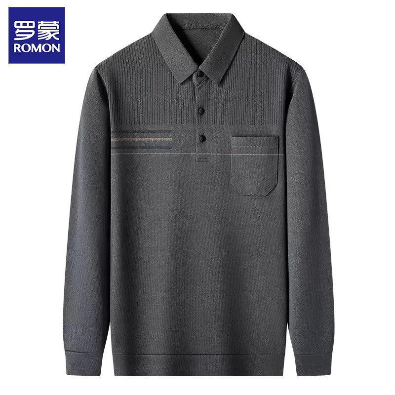Baju polo lengan pria Romon untuk orang tua usia tengah di semi dan musim gugur
