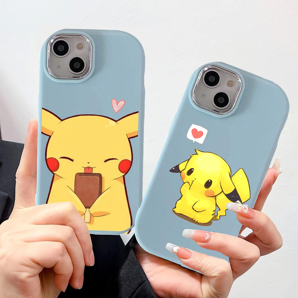 ZR59 Cute Pikachu Biru Casing untuk iPhone 15 13 14 Pro Max Plus XR Case