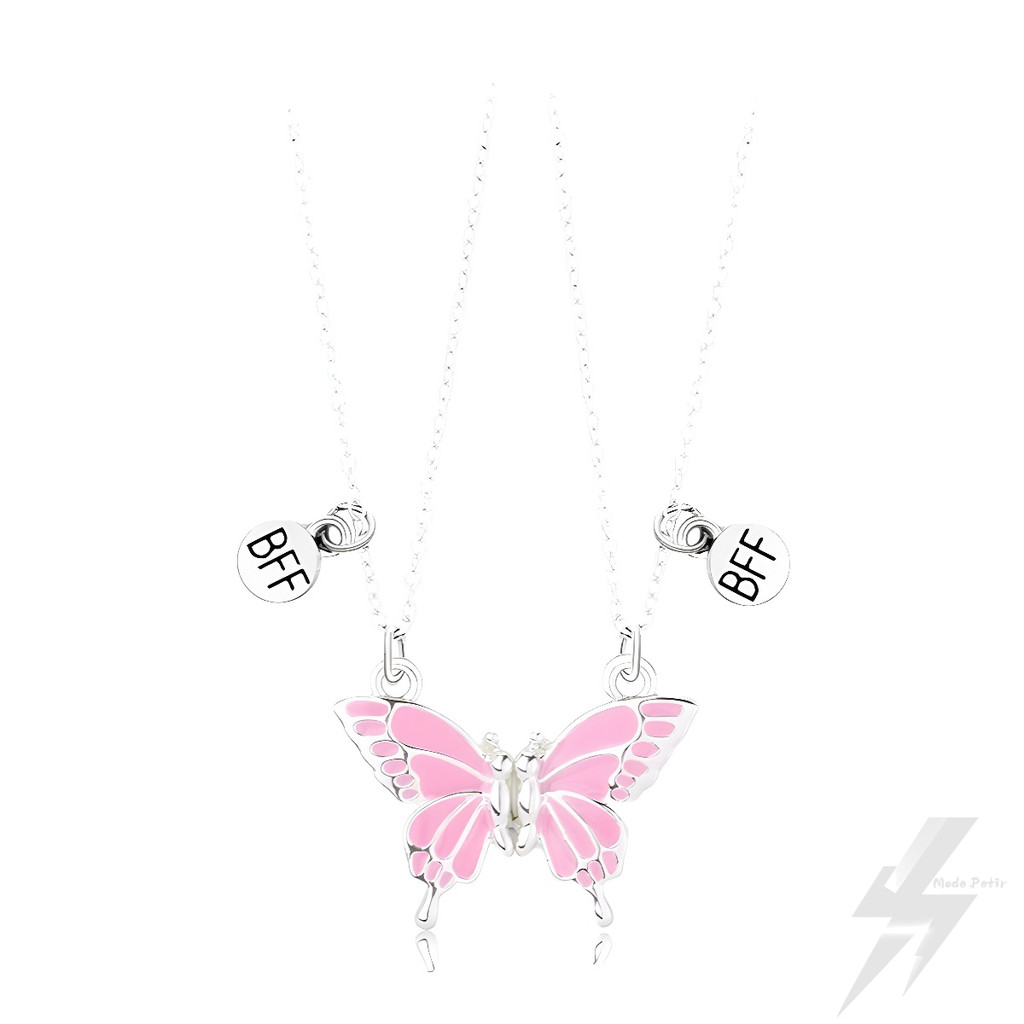 Kalung Pasangan Kupu-kupu untuk Pria dan Wanita Mode Kreatif Batu Magnet BFF Sahabat Terbaik Sahaba