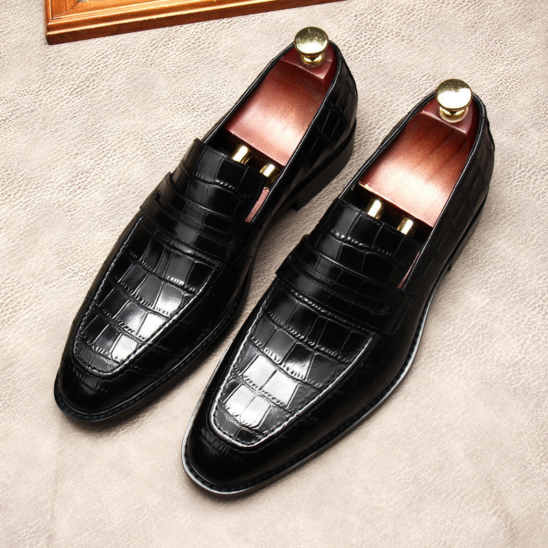 Derby Formal Pria Fashion Baru Pola Buaya Timbul Sepatu Slip-On Kulit
