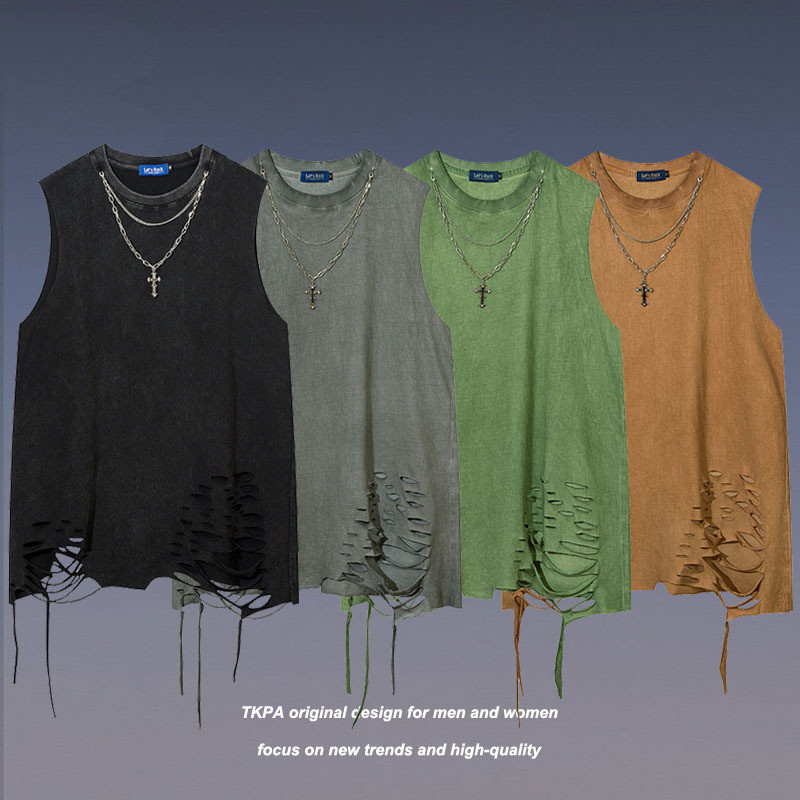 Kaos Pria Import  TKPA American High Street Wash Fashion Brand Sweetheart Tank Top Men's T-shirt wit