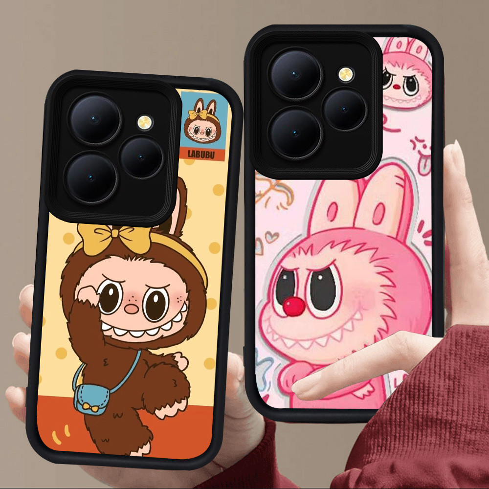 E123 Cute Labubu Casing untuk Silikon Hitam ITEL S23 A70 A80 A90 City 100 RS4 P65 A50 P55 5G