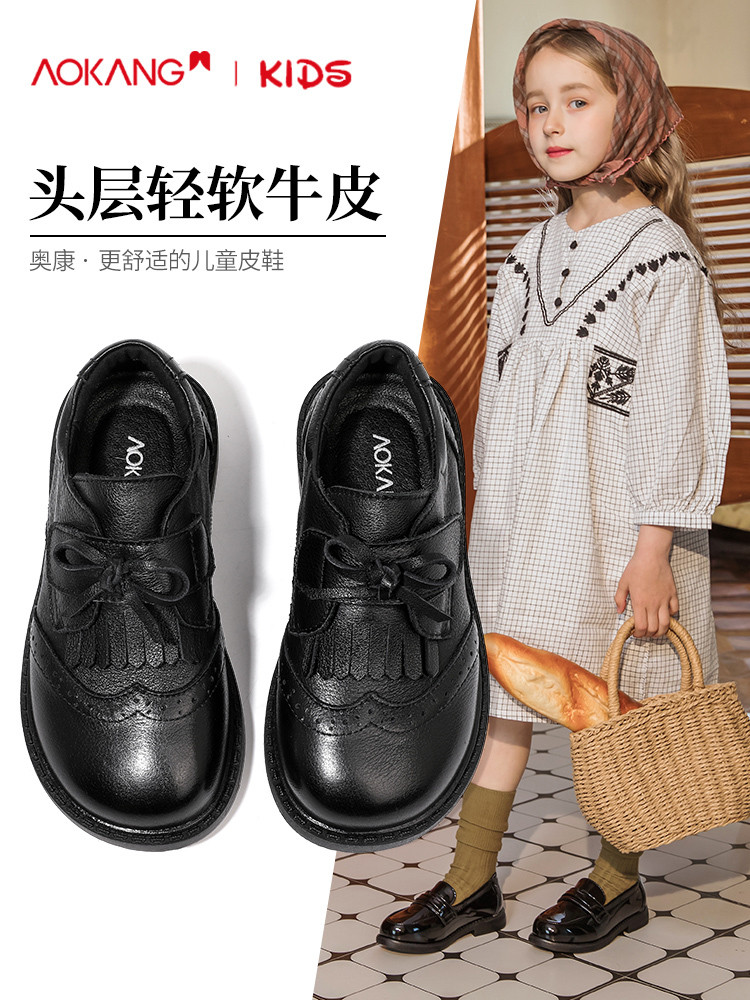 gadis anak Aokang hitam semi baru dan gugur kulit asli murid kanak-kanak sepatu musim panas Putri Se