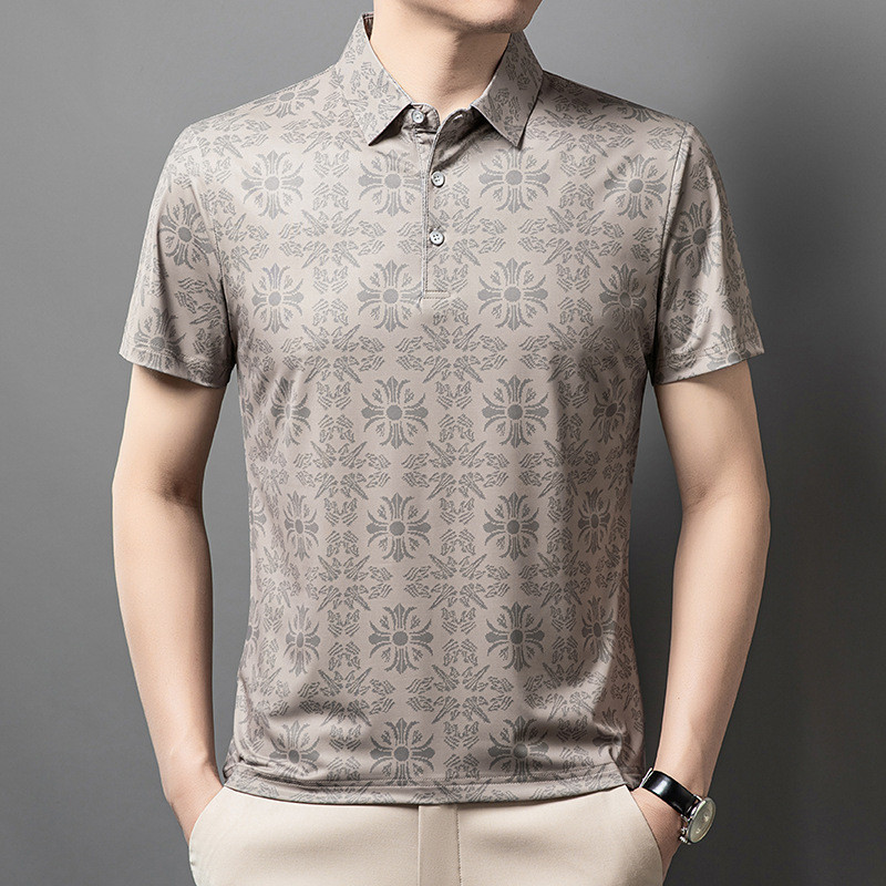 Polo Shirts  Musim Panas Baru Korea Fashion Print Lengan Pendek Polo Casual Flip Shirt Pria Sweater 