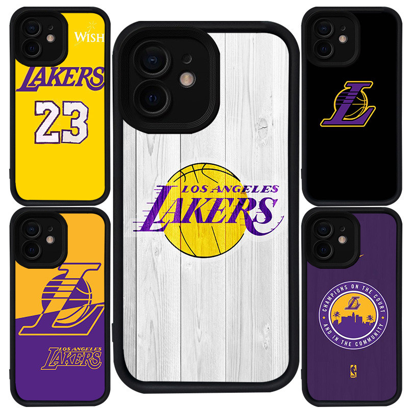 Casing untuk iPhone XR XS 12 Mini X 11 15 Pro Max Silikon Hitam M-121 Lakers