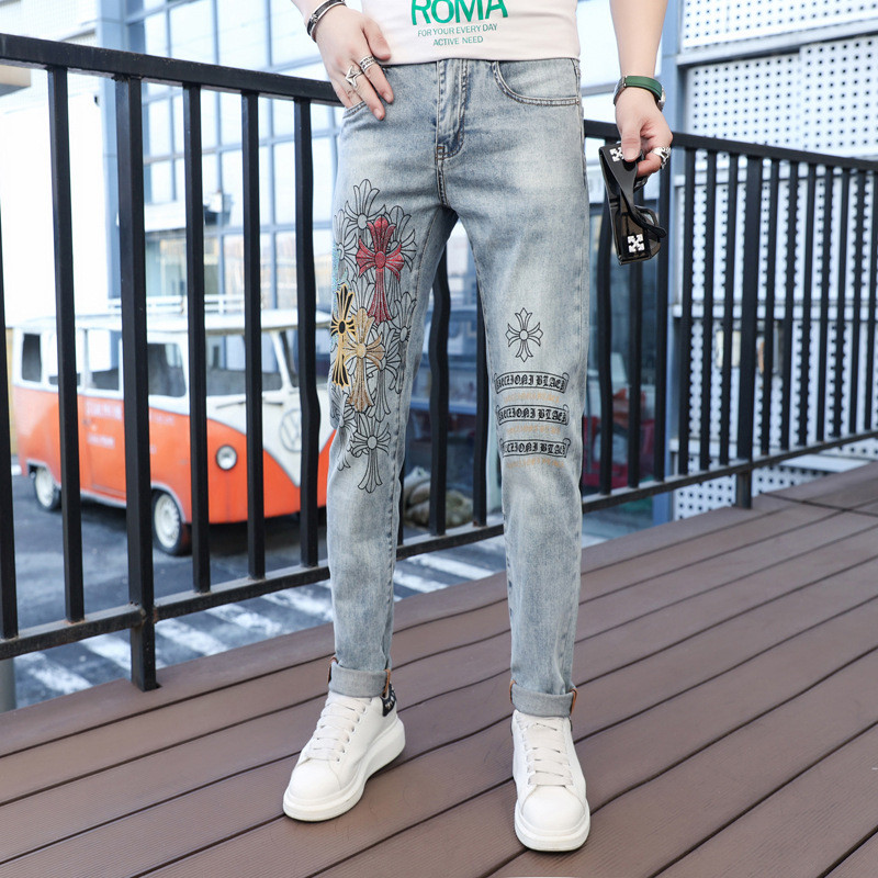 Jeans Pria Premium  Guangzhou high-end fashion brand embroidered printed jeans autumn new trends sli