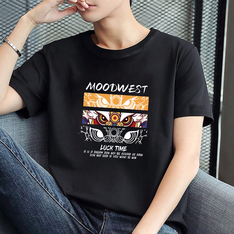 Kaos Pria Import  Pasangan lengan pendek sederhana China-Chic melepaskan musim panas atas leher pusi