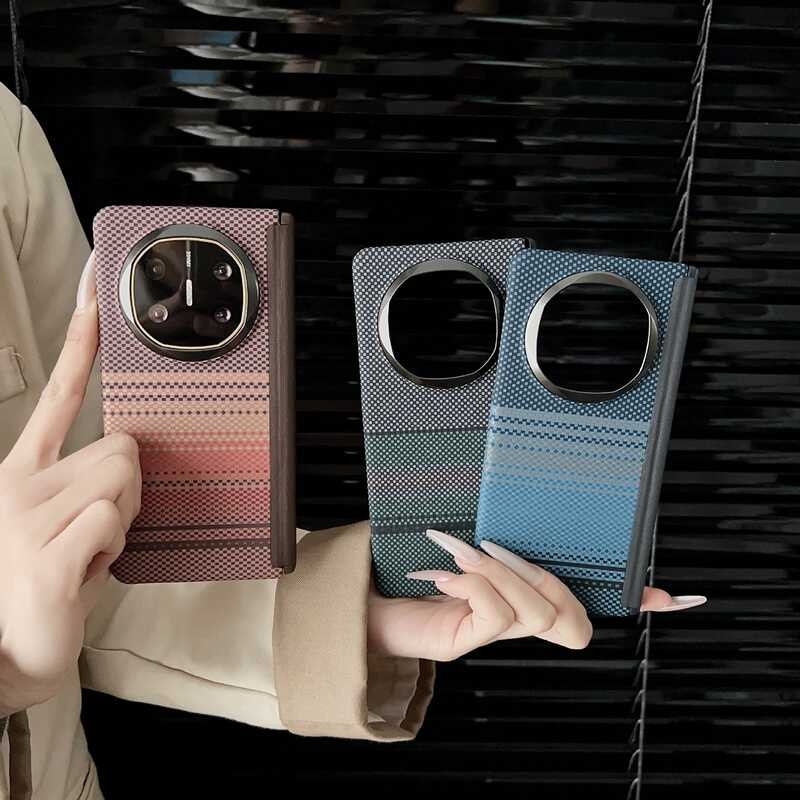 Casing Ponsel Tekstur Serat Karbon Kompatibel Huawei X6, Lipat Tinggi, Kolom Tengah Anti-Jatuh, Penu